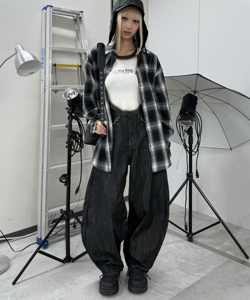 Figments（フィグメンツ）の「アイレットオーバーチェックシャツ（シャツ/ブラウス・レディース・ブラック・FREE）」の9枚目の写真