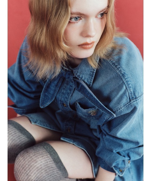LILY BROWN(リリーブラウン)の「Lily Bearスカーフ付きオーバーシャツ(シャツ/ブラウス・レディース・ホワイト/ピンク/インディゴブルー/チェック・F)」の8枚目の写真