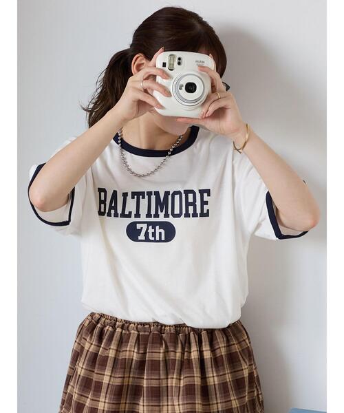 ehka sopo(エヘカソポ)の「リンガーTシャツ(Tシャツ/カットソー・レディース・オフホワイト/チャコールグレー/キナリ/モカ・F)」の2枚目の写真