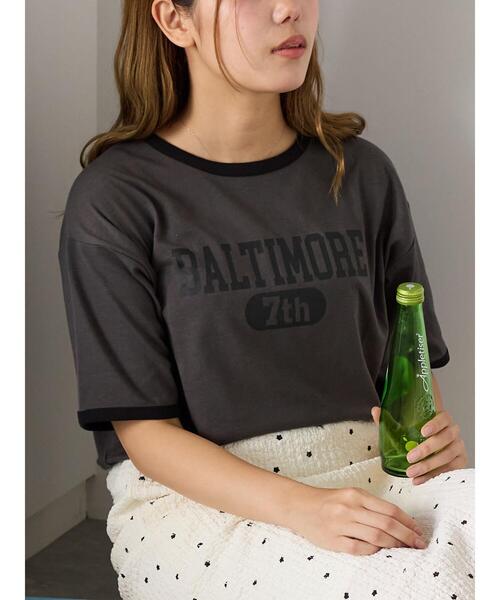 ehka sopo(エヘカソポ)の「リンガーTシャツ(Tシャツ/カットソー・レディース・オフホワイト/チャコールグレー/キナリ/モカ・F)」の4枚目の写真
