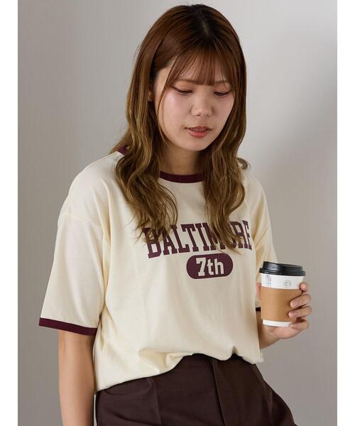 ehka sopo(エヘカソポ)の「リンガーTシャツ(Tシャツ/カットソー・レディース・オフホワイト/チャコールグレー/キナリ/モカ・F)」の5枚目の写真