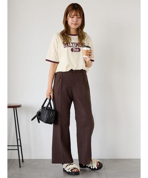 ehka sopo(エヘカソポ)の「リンガーTシャツ(Tシャツ/カットソー・レディース・オフホワイト/チャコールグレー/キナリ/モカ・F)」の9枚目の写真