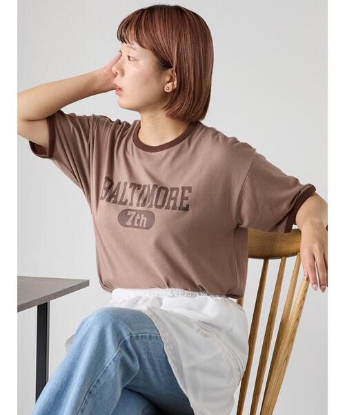 ehka sopo(エヘカソポ)の「リンガーTシャツ(Tシャツ/カットソー・レディース・オフホワイト/チャコールグレー/キナリ/モカ・F)」の12枚目の写真