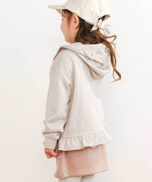 SLAP SLIP（スラップスリップ）の「アニマルネコウサギ耳付きフード裾フリルフルジップパーカー(80~130cm)（パーカー・キッズ・オフホワイト/ピンク・90cm/120cm/110cm/100cm/130cm/80ｃｍ）」の6枚目の写真