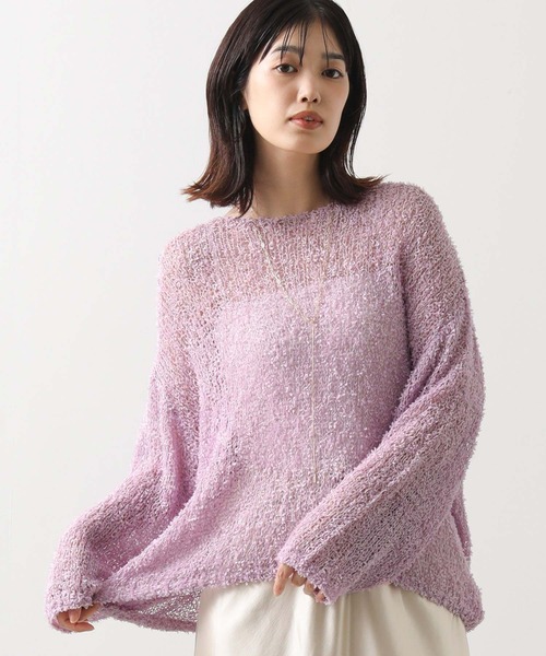 Gready Brilliant（グレディブリリアン）の「シアーモールボートネックニット（ニット/セーター・レディース・ベージュ/パープル・FREE）」の2枚目の写真
