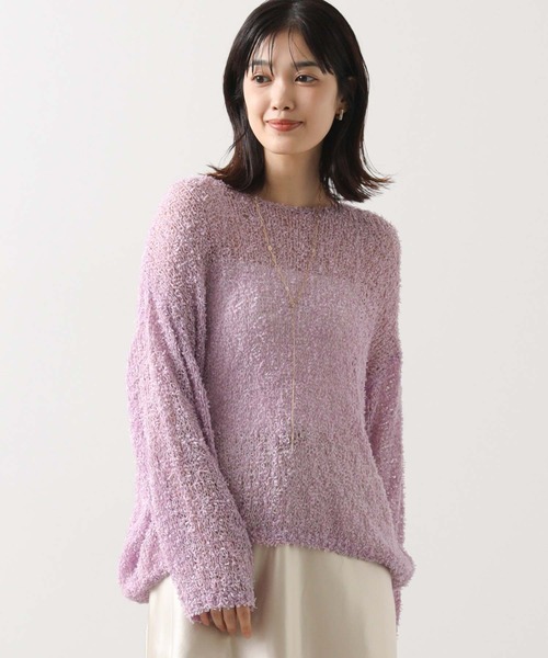 Gready Brilliant（グレディブリリアン）の「シアーモールボートネックニット（ニット/セーター・レディース・ベージュ/パープル・FREE）」の15枚目の写真