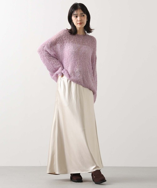 Gready Brilliant（グレディブリリアン）の「シアーモールボートネックニット（ニット/セーター・レディース・ベージュ/パープル・FREE）」の14枚目の写真