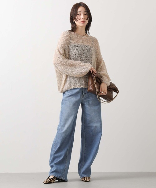 Gready Brilliant（グレディブリリアン）の「シアーモールボートネックニット（ニット/セーター・レディース・ベージュ/パープル・FREE）」の3枚目の写真