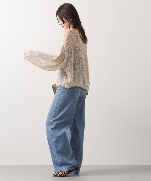 Gready Brilliant（グレディブリリアン）の「シアーモールボートネックニット（ニット/セーター・レディース・ベージュ/パープル・FREE）」の4枚目の写真