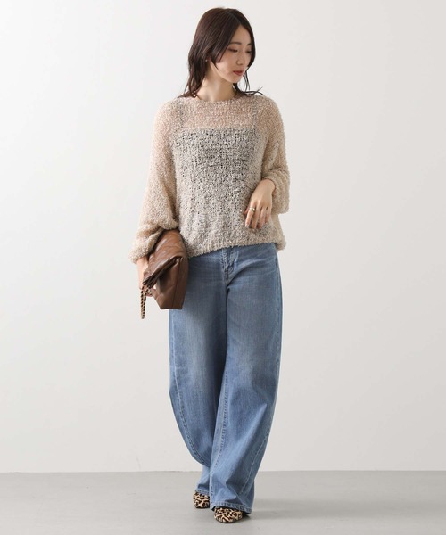 Gready Brilliant（グレディブリリアン）の「シアーモールボートネックニット（ニット/セーター・レディース・ベージュ/パープル・FREE）」の6枚目の写真