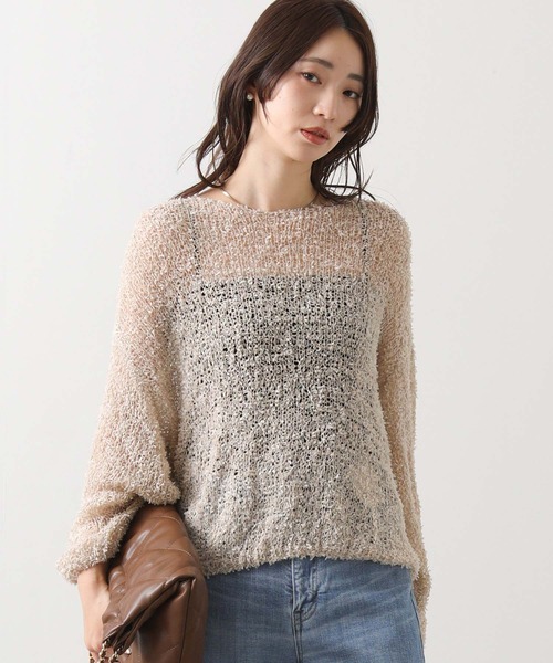 Gready Brilliant（グレディブリリアン）の「シアーモールボートネックニット（ニット/セーター・レディース・ベージュ/パープル・FREE）」の7枚目の写真