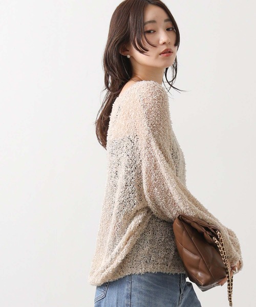 Gready Brilliant（グレディブリリアン）の「シアーモールボートネックニット（ニット/セーター・レディース・ベージュ/パープル・FREE）」の8枚目の写真