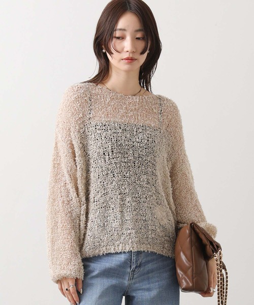 Gready Brilliant（グレディブリリアン）の「シアーモールボートネックニット（ニット/セーター・レディース・ベージュ/パープル・FREE）」の10枚目の写真