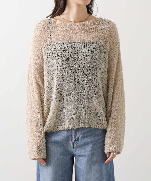 Gready Brilliant（グレディブリリアン）の「シアーモールボートネックニット（ニット/セーター・レディース・ベージュ/パープル・FREE）」の19枚目の写真