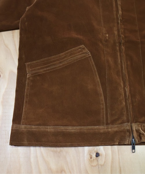 many men many mind(メニーメンメニーマインド)の「MANYMENMANYMINDS / フロッキー加工デニム/PUコーティング加工デニム/ZIPJKT(ミリタリージャケット・メンズ・ブラック系その他/ブラウン/ブラック・LARGE/MEDIUM)」の9枚目の写真
