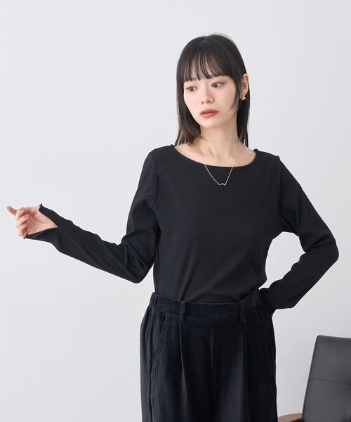 earth music&ecology（アースミュージックアンドエコロジー）の「ラメテレコボートネックプルオーバー（Tシャツ/カットソー・レディース・ベージュ/アイボリー/ブラック/グレー・M/S）」の5枚目の写真