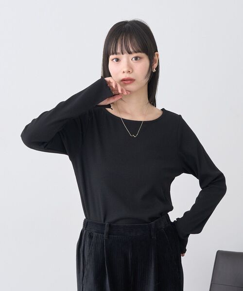 earth music&ecology（アースミュージックアンドエコロジー）の「ラメテレコボートネックプルオーバー（Tシャツ/カットソー・レディース・ベージュ/アイボリー/ブラック/グレー・M/S）」の6枚目の写真