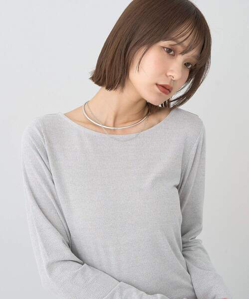 earth music&ecology（アースミュージックアンドエコロジー）の「ラメテレコボートネックプルオーバー（Tシャツ/カットソー・レディース・ベージュ/アイボリー/ブラック/グレー・M/S）」の8枚目の写真