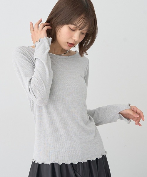 earth music&ecology（アースミュージックアンドエコロジー）の「ラメテレコボートネックプルオーバー（Tシャツ/カットソー・レディース・ベージュ/アイボリー/ブラック/グレー・M/S）」の3枚目の写真