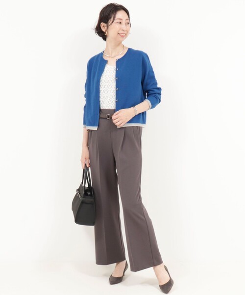 セール】カシミヤ100 配色クルーネックカーディガン（ニット/セーター