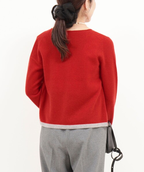 セール】カシミヤ100 配色クルーネックカーディガン（ニット/セーター