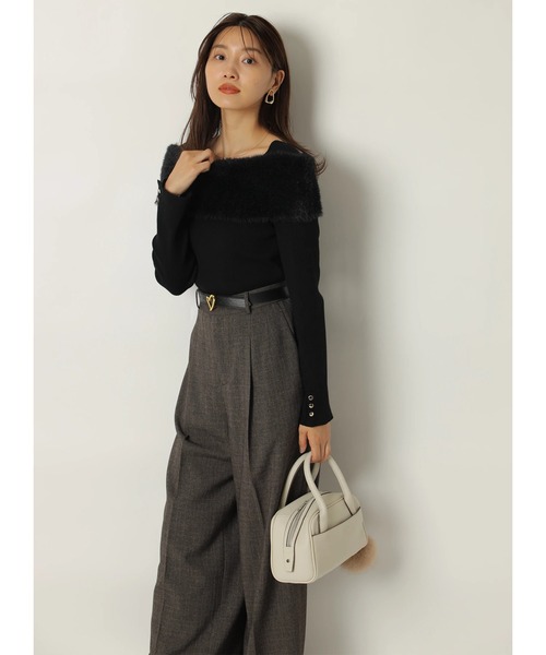 新品未使用タグ付き JUSGLITTY ファーリーオフショルニット ブラック ファーリーオフショルニット（ニット/セーター）｜JUSGLITTY（ジャス