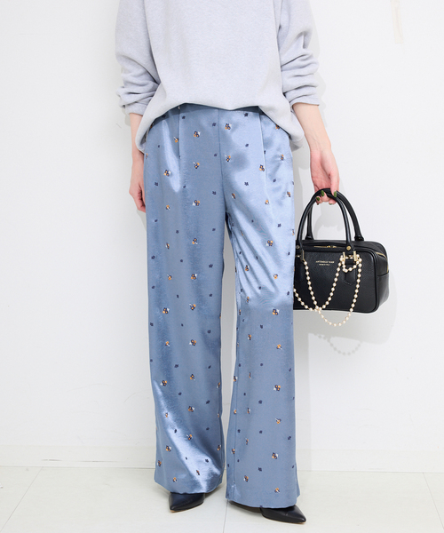 flowerサテンストレートイージーパンツ（その他パンツ）｜SLOBE IENA