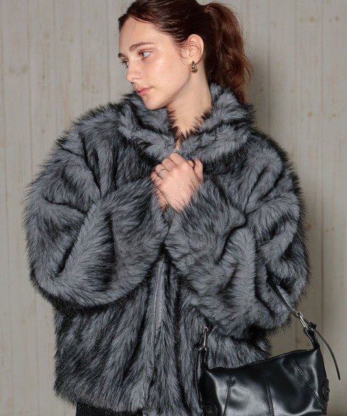 専用　ファー長袖プルオーバー　濃グレー セール】ダブルジップロング丈ファーコート（その他アウター