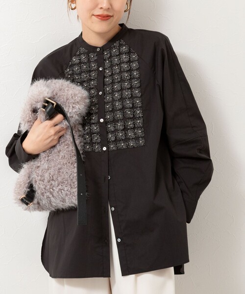 NOLLEY’S(ノーリーズ)の「【SOI-MeME/ソワメム】パールラメレースブラウス(シャツ/ブラウス・レディース・ブラック/キナリ・38)」の2枚目の写真