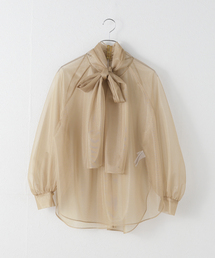 ★新品★ NOBLE ノーブル ベージュ ブライトシアーヨークボウタイブラウス 中古・古着通販】Noble (ノーブル) ノースリーブ 2WAYシアーボウタイ