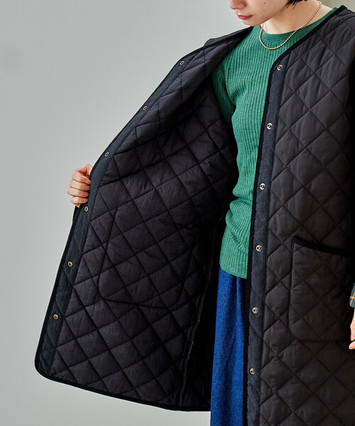 FREAK'S STORE(フリークスストア)の「PRIMALOFT ダイヤキルト ノーカラーコート/プリマロフトミドル丈コート(その他アウター・レディース・オリーブ/ブラック/ブラウン・フリ-)」の19枚目の写真