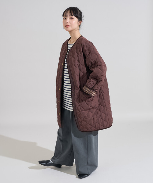 FREAK'S STORE(フリークスストア)の「PRIMALOFT ダイヤキルト ノーカラーコート/プリマロフトミドル丈コート(その他アウター・レディース・オリーブ/ブラック/ブラウン・フリ-)」の13枚目の写真
