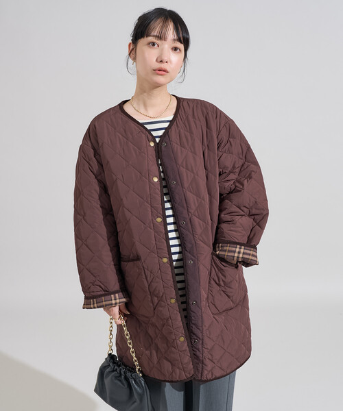 FREAK'S STORE(フリークスストア)の「PRIMALOFT ダイヤキルト ノーカラーコート/プリマロフトミドル丈コート(その他アウター・レディース・オリーブ/ブラック/ブラウン・フリ-)」の9枚目の写真
