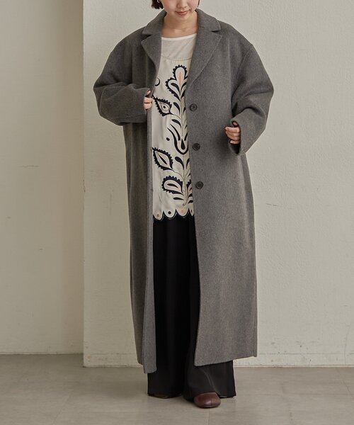 Omekashi（オメカシ）の「ウールリバーロングコート（その他アウター・レディース・ピンク/チャコールグレー・FREE）」の13枚目の写真