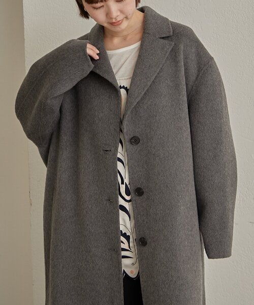 Omekashi（オメカシ）の「ウールリバーロングコート（その他アウター・レディース・ピンク/チャコールグレー・FREE）」の20枚目の写真