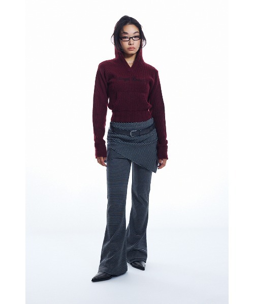 LAGUA GEM（ラグアジェム）の「JACQUARD HOODIE KNIT トップス（ニット/セーター・レディース・バーガンディー/杢グレー/アイボリー/ブラック・FREE）」の5枚目の写真