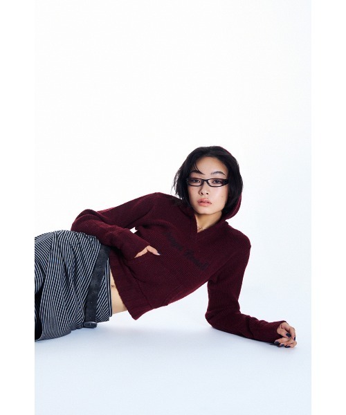 LAGUA GEM（ラグアジェム）の「JACQUARD HOODIE KNIT トップス（ニット/セーター・レディース・バーガンディー/杢グレー/アイボリー/ブラック・FREE）」の6枚目の写真