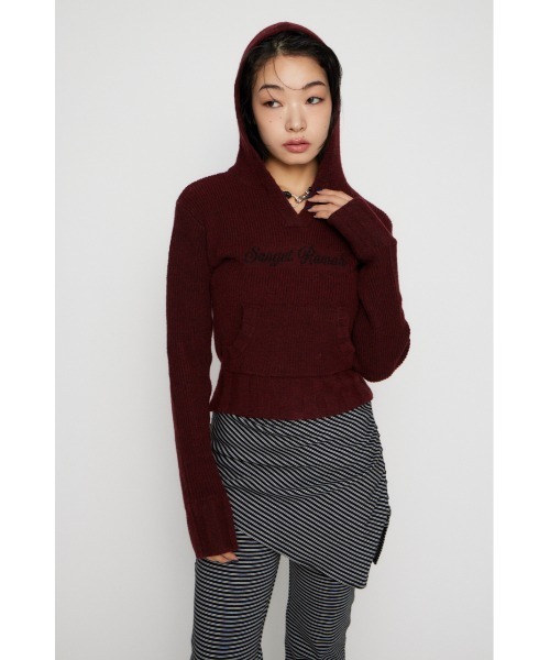 LAGUA GEM（ラグアジェム）の「JACQUARD HOODIE KNIT トップス（ニット/セーター・レディース・バーガンディー/杢グレー/アイボリー/ブラック・FREE）」の10枚目の写真