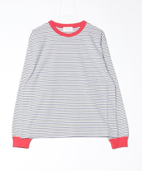 soglia（ソリア）の「SOGLIA/ソリア　OPEN END MULTI BORDER L/S TEE　ボーダーＴ（Tシャツ/カットソー・レディース・ホワイト/ワインレッド/ブラック/ブルー・1）」の11枚目の写真