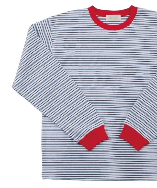 soglia（ソリア）の「SOGLIA/ソリア　OPEN END MULTI BORDER L/S TEE　ボーダーＴ（Tシャツ/カットソー・レディース・ホワイト/ワインレッド/ブラック/ブルー・1）」の6枚目の写真