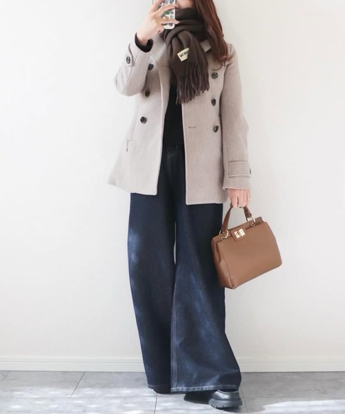 libelle more（リベル モア）の「フェイクウールショート丈ピーコート｜通勤 / きれいめ / 細見せ（ピーコート・レディース・モカ/ベージュ/アイボリー/ブラック/チャコールグレー・M/L）」の4枚目の写真