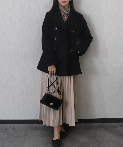 libelle more（リベル モア）の「フェイクウールショート丈ピーコート｜通勤 / きれいめ / 細見せ（ピーコート・レディース・モカ/ベージュ/アイボリー/ブラック/チャコールグレー・M/L）」の17枚目の写真