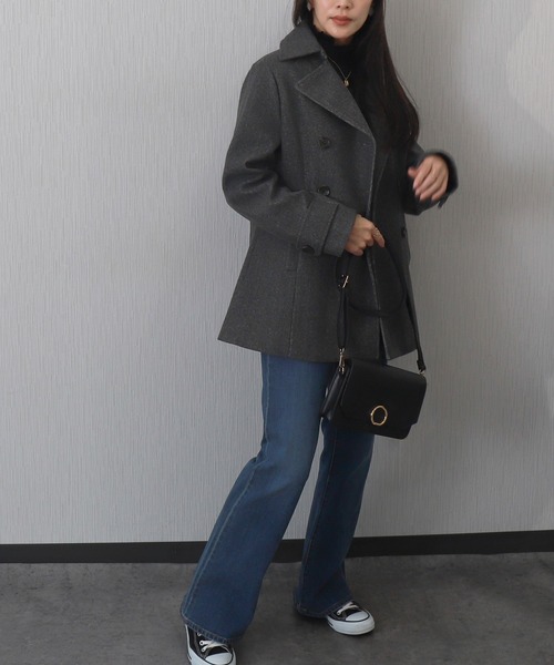 libelle more（リベル モア）の「フェイクウールショート丈ピーコート｜通勤 / きれいめ / 細見せ（ピーコート・レディース・モカ/ベージュ/アイボリー/ブラック/チャコールグレー・M/L）」の8枚目の写真