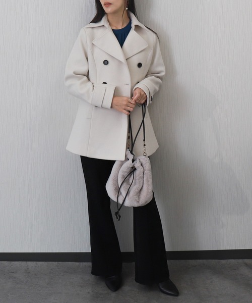 libelle more（リベル モア）の「フェイクウールショート丈ピーコート｜通勤 / きれいめ / 細見せ（ピーコート・レディース・モカ/ベージュ/アイボリー/ブラック/チャコールグレー・M/L）」の15枚目の写真