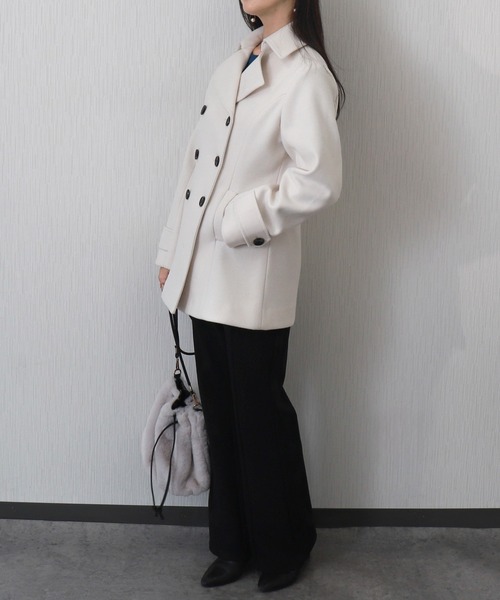 libelle more（リベル モア）の「フェイクウールショート丈ピーコート｜通勤 / きれいめ / 細見せ（ピーコート・レディース・モカ/ベージュ/アイボリー/ブラック/チャコールグレー・M/L）」の7枚目の写真