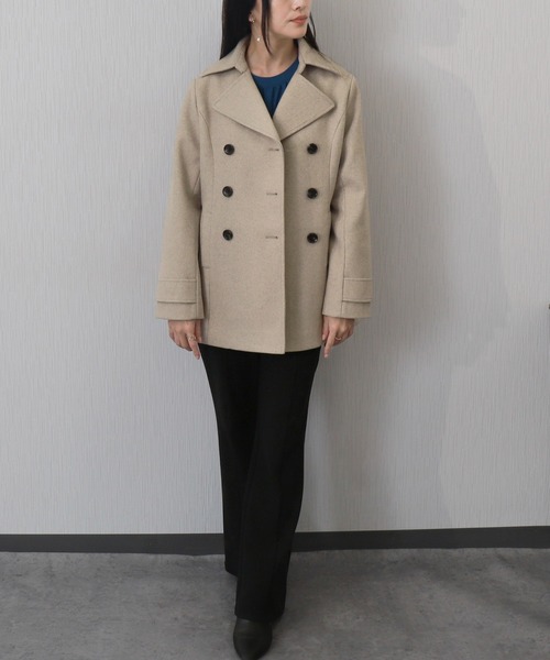 フェイクウールショート丈ピーコート（ピーコート）｜libelle more