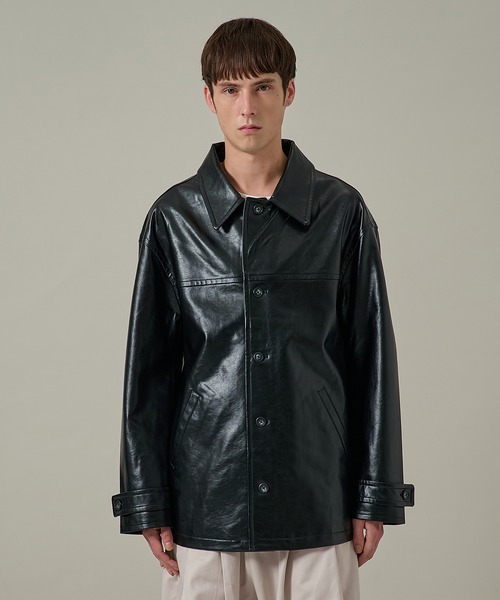 Jieda(ジエダ)の「【Jieda】別注 FAKE LEATHER CAR COAT(カバーオール・メンズ・ブラック/ブラウン・1/2)」の5枚目の写真