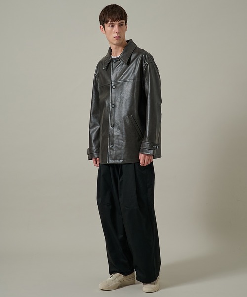 Jieda(ジエダ)の「【Jieda】別注 FAKE LEATHER CAR COAT(カバーオール・メンズ・ブラック/ブラウン・1/2)」の4枚目の写真