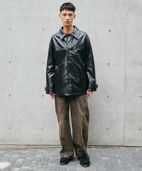 Jieda(ジエダ)の「【Jieda】別注 FAKE LEATHER CAR COAT(カバーオール・メンズ・ブラック/ブラウン・1/2)」の13枚目の写真