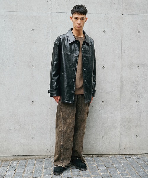 Jieda(ジエダ)の「【Jieda】別注 FAKE LEATHER CAR COAT(カバーオール・メンズ・ブラック/ブラウン・1/2)」の14枚目の写真